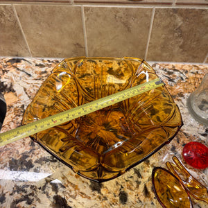 Mid Century Amber Glass Salad Set with Glass Fork&Spoon and More - M338
