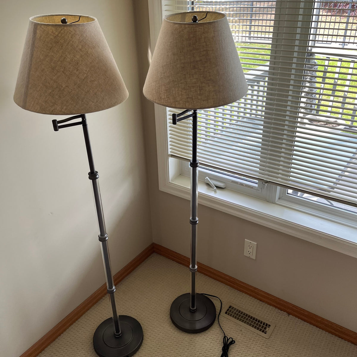 B318 Pair of Floor lamps with linen look shades