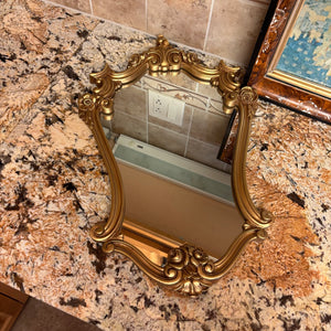 23” x 15” Vintage Mirror with Heavy Wood Gold Frame and Framed Artwork Grouping - M350