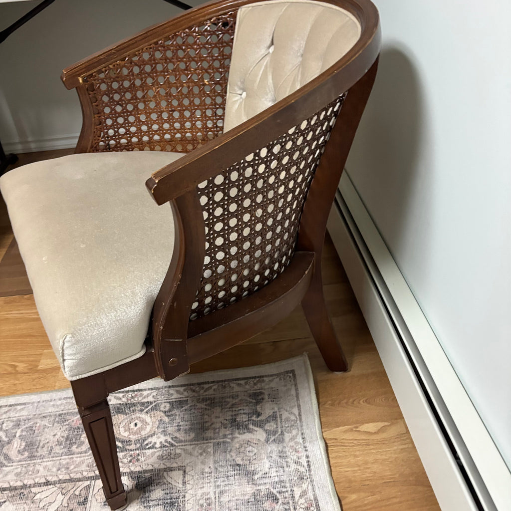 F177 Vintage accent chair with rattan detailing