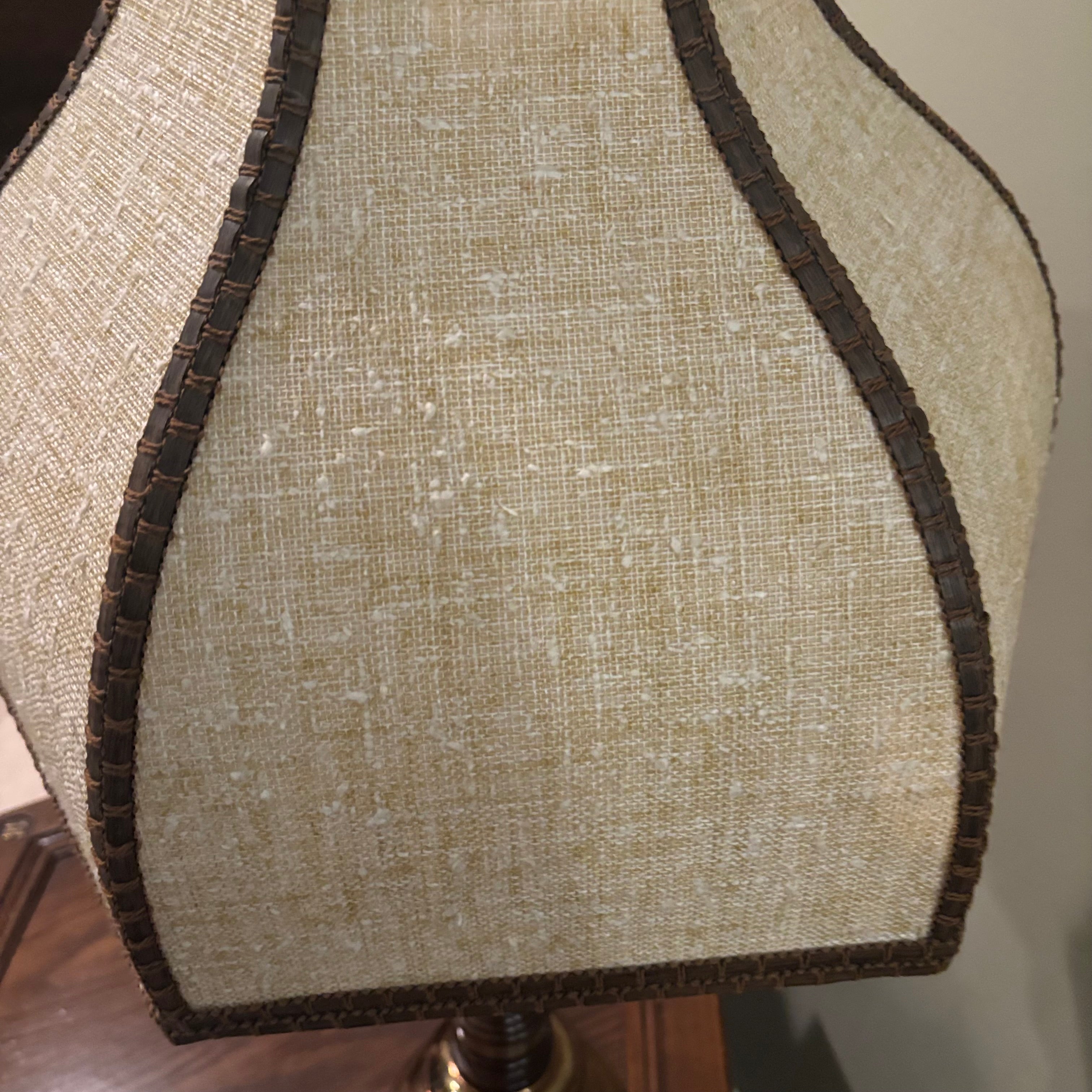 E850 33” tall vintage lamp with wood and brass base