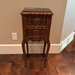 Antique Louis XV Style Nutwood Bedside Cabinet/Nightstand with Marble Top - M312