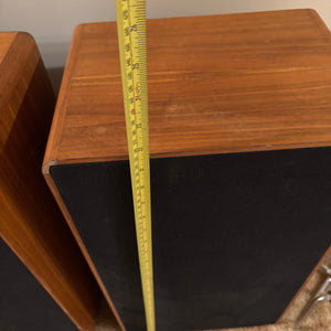 Set of 2 Mid Century Braun Wood Framed Stereo Speakers with Stands and Cabes - M358