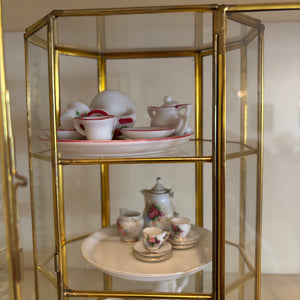 VINTAGE MINI TEACUP SETS WITH 2 DISPLAY GLASS CASES - P256
