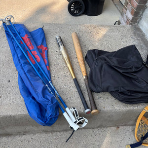 Snowshoes, Golf Bag, 2 Bats and Ski Poles - M377
