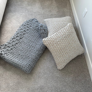 62” x 32” Grey Knitted Throw Blanket and 2 Throw Pillows - G363