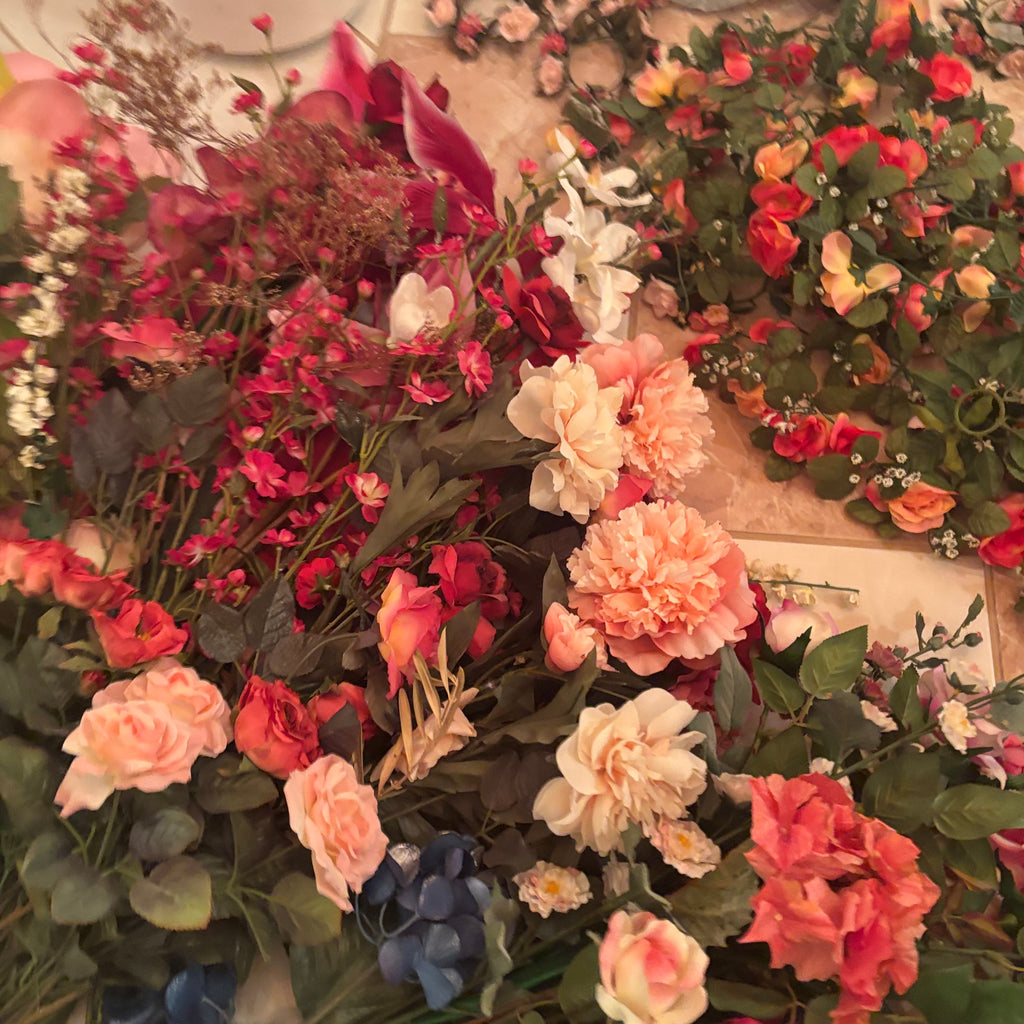F199 Faux flowers grouping (hanging rose vines and more)