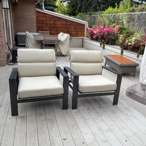 Set of 2 Brown Jordan Parkway Cushion Lounge Chairs with Covers (some dents on frames) - M308
