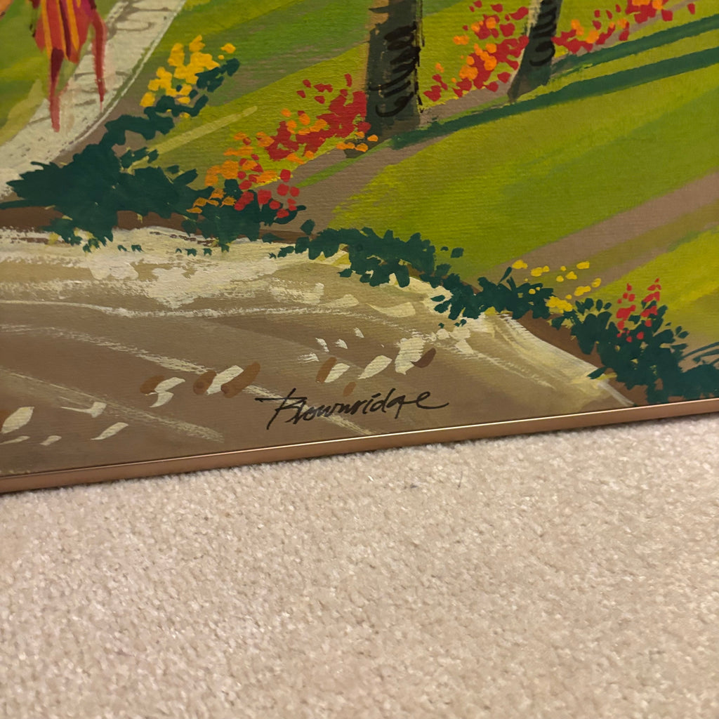 E860 Vintage grouping (tall concrete vase and artwork)