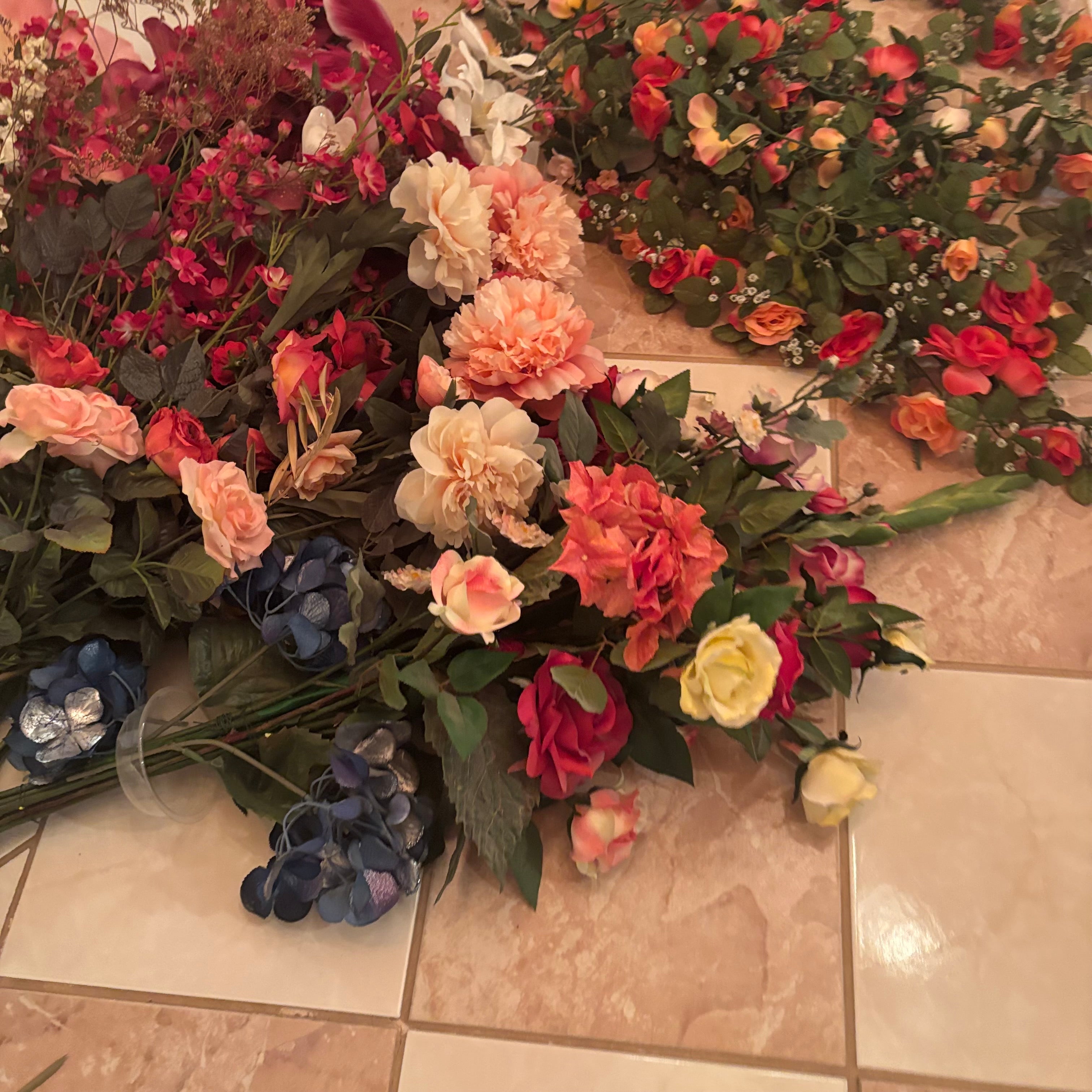 F199 Faux flowers grouping (hanging rose vines and more)
