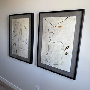 Set of 2 38” x 28” Framed Drawings From Cave Art Prints - G322