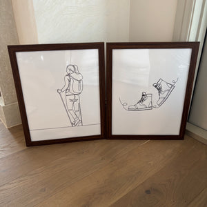 Set of 2 22” x 18” Framed Hiking Sketches - L377