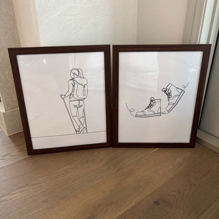 Set of 2 22” x 18” Framed Hiking Sketches - L377