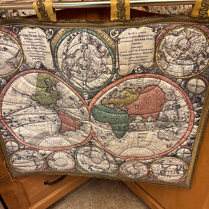 Quilted World Map Hanging, Small Tin Armour and 11.5” x 5”Copper Artwork - M349
