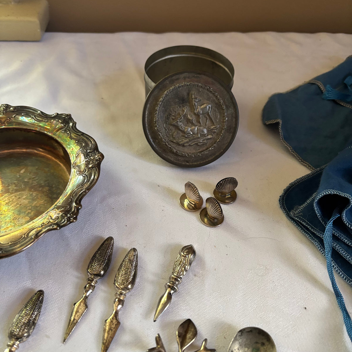 E155 Vintage silver collector spoons and more grouping