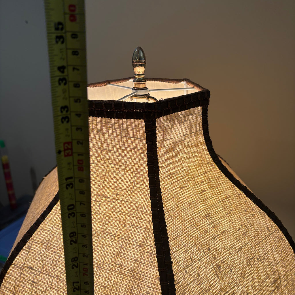 E850 33” tall vintage lamp with wood and brass base