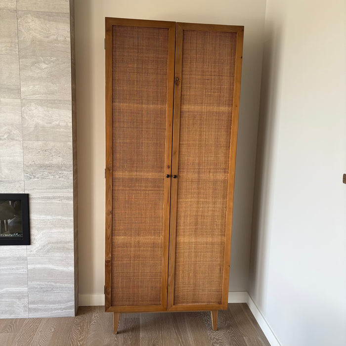 86" Tall Mondale Cabinet in Natural Honey Wood and Natural Rattan Finish - G371