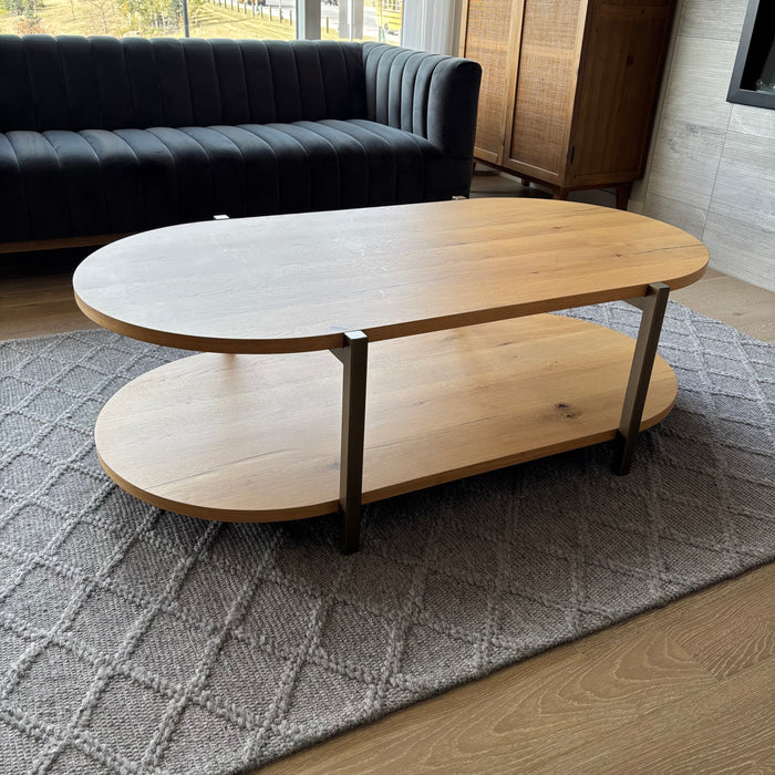 Four Hands Haiden Bertram Coffee Table with Antiqued Iron Frame and Thick Oak Veneer - G374