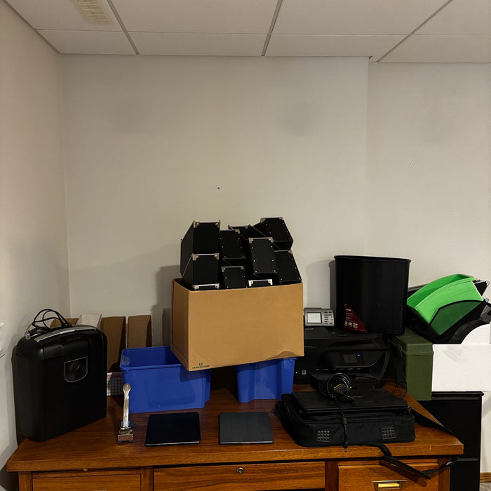 Office Supplies and Untested Electronics Grouping (desk and file cabinet not included) - Z140