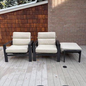 Set of 2 Brown Jordan Parkway Cushion Lounge Chairs with Footstool and Covers - M309