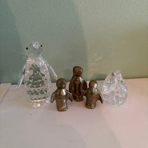 W839 3.25” tall Swarovski Large Penguin from the "Kingdom of Ice and Snow" collection and mini brass penguins