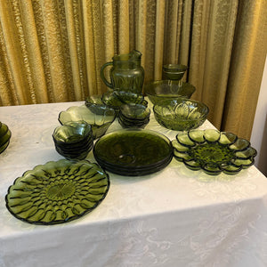 Vintage Dark Green Glassware Grouping - R516