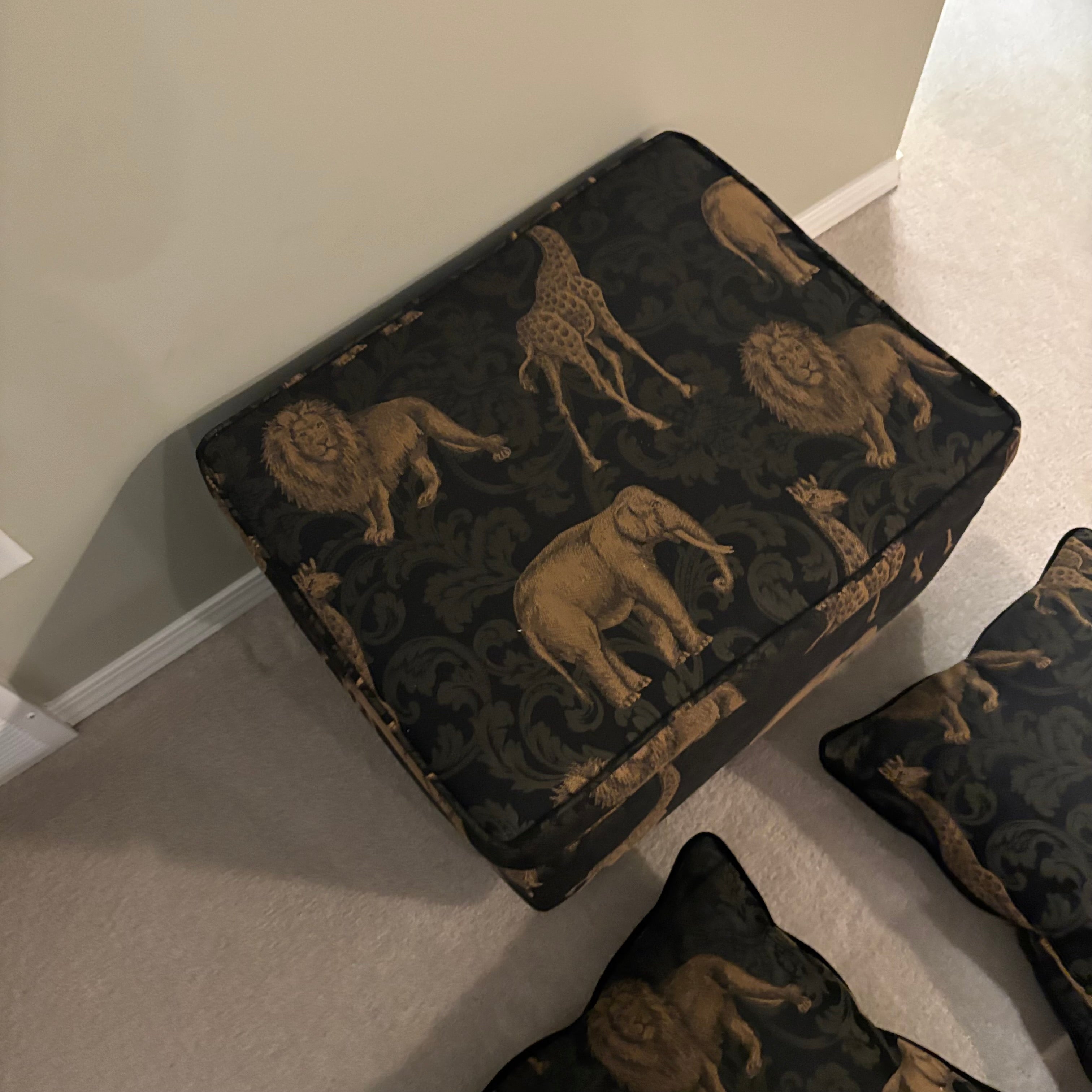 E856 Safari themed footstool and throw cushions