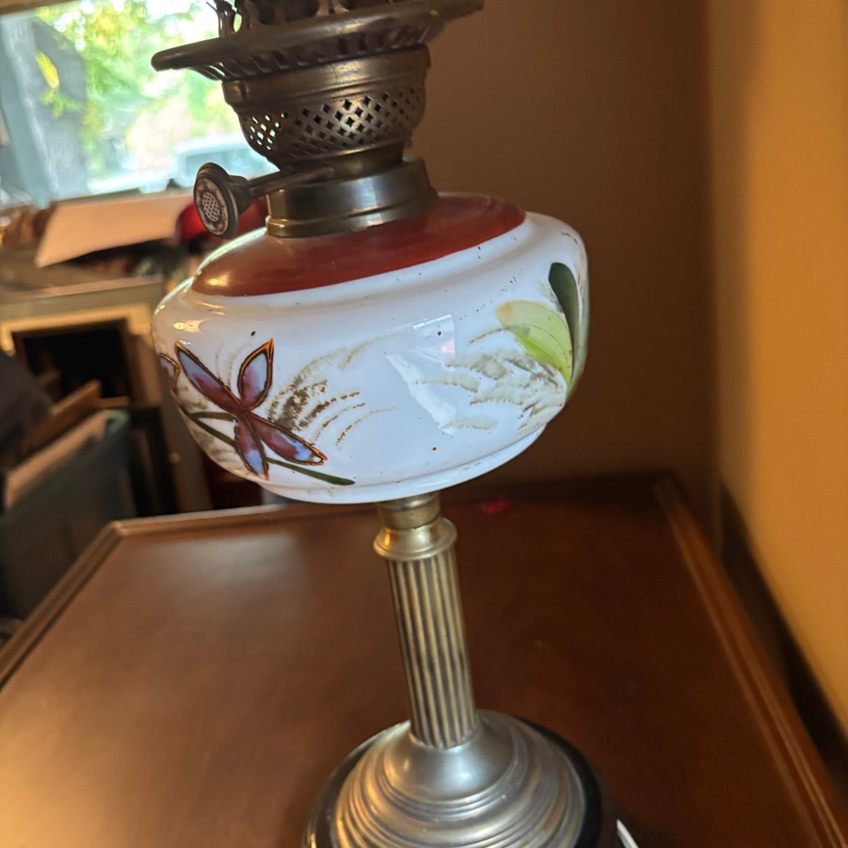 E118 29” tall Vintage lamp with porcelain middle