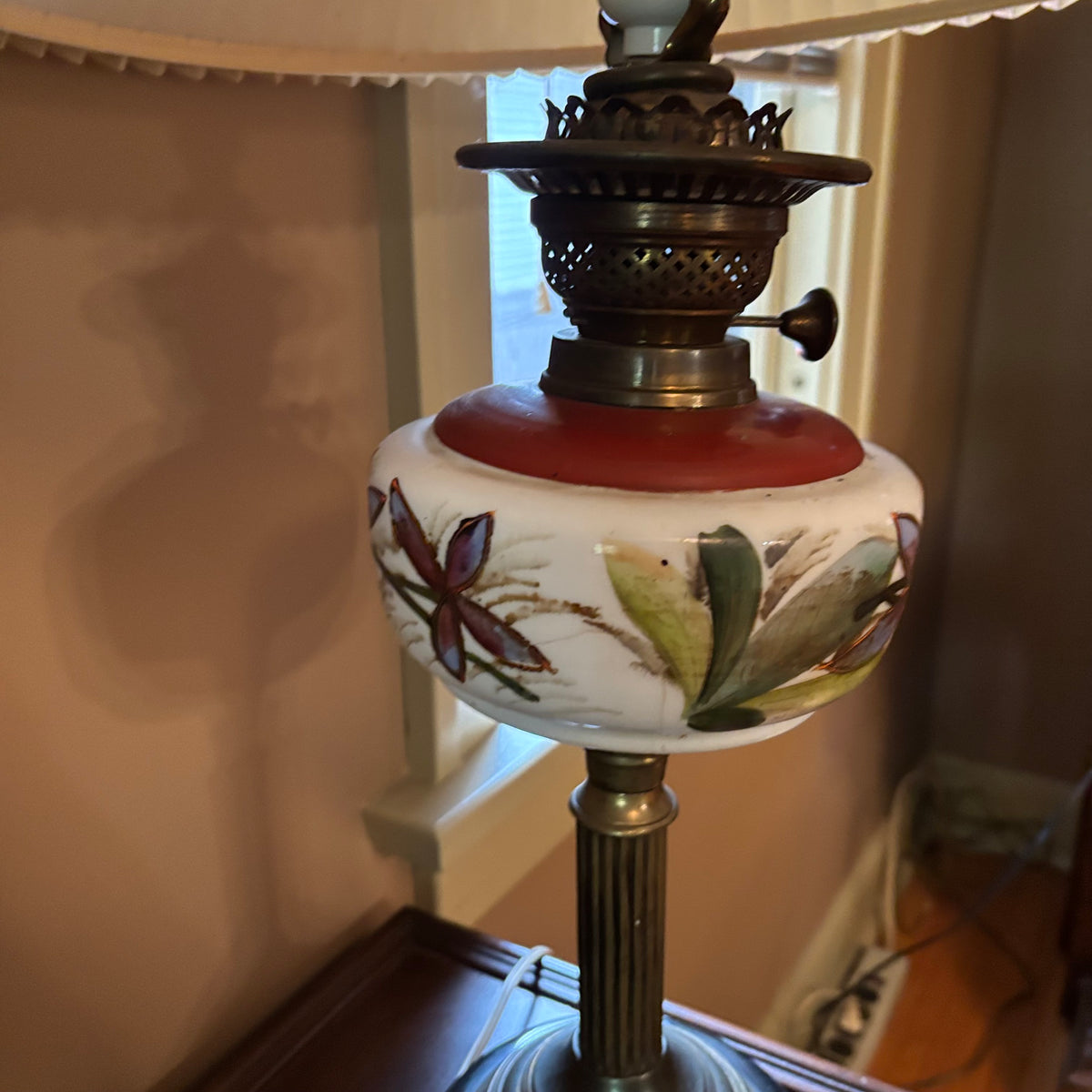 E118 29” tall Vintage lamp with porcelain middle