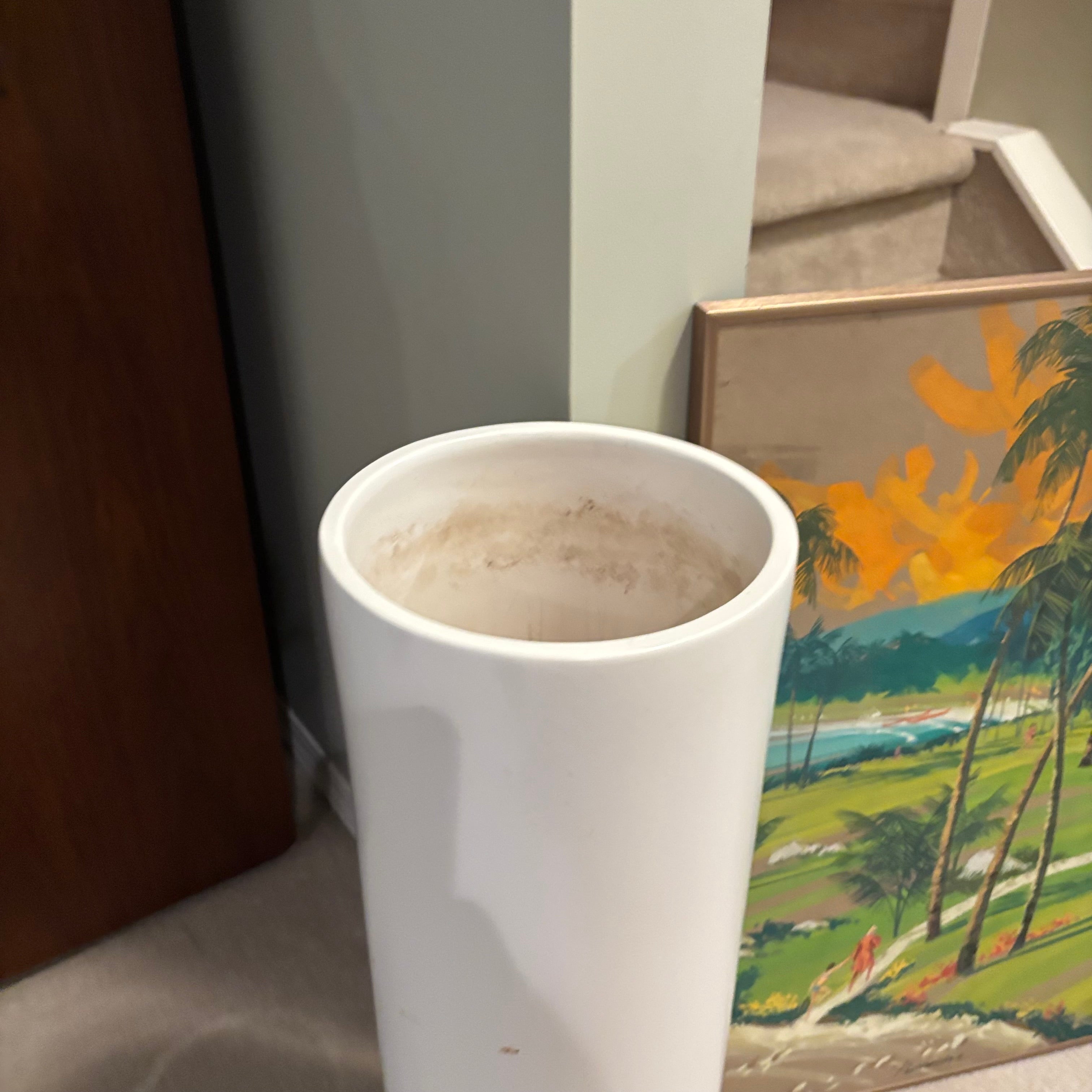 E860 Vintage grouping (tall concrete vase and artwork)