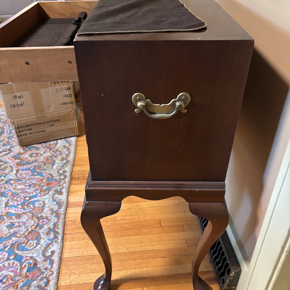 E103 Vintage Solid Wood Hickory chair company 3 drawer silverware chest (35” x 22” x 14”)