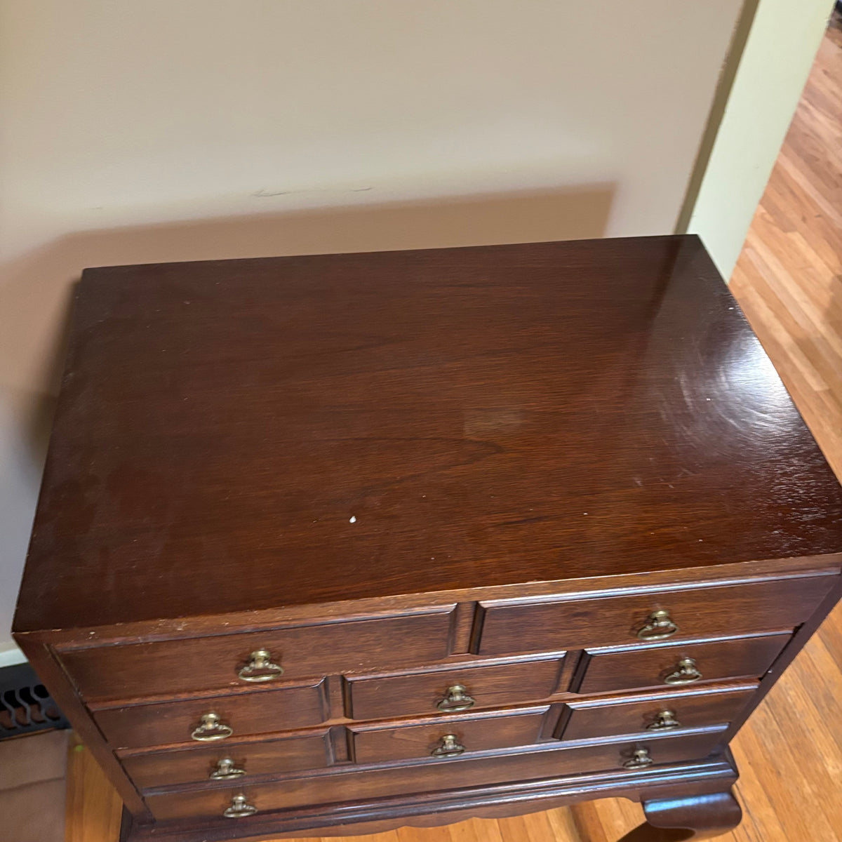 E103 Vintage Solid Wood Hickory chair company 3 drawer silverware chest (35” x 22” x 14”)