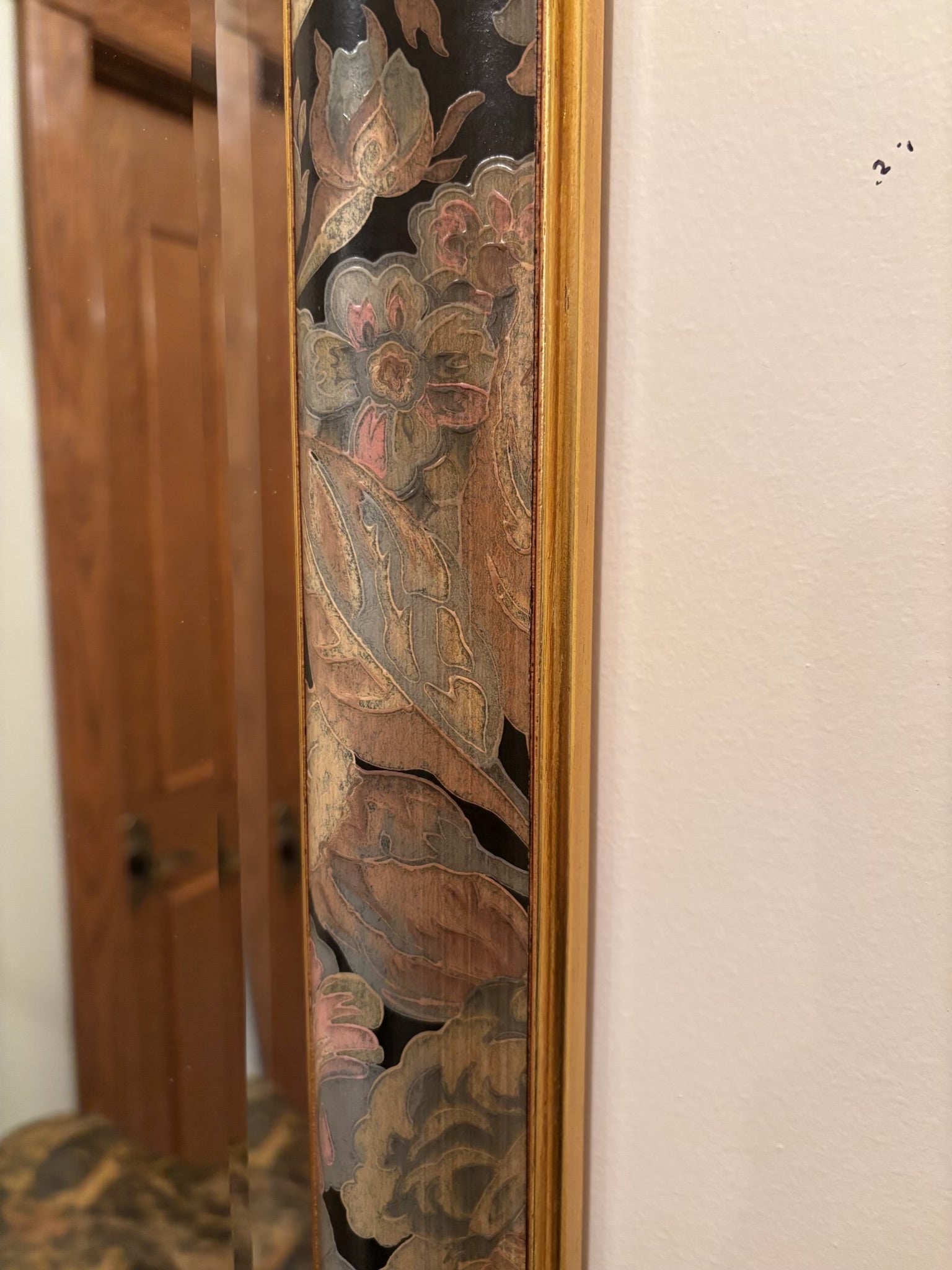 F208C 24.75” x 37” vintage wall mirror with floral frame