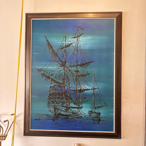 45” x 35” Framed Mid Century Painting - O100