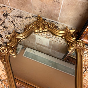 23” x 15” Vintage Mirror with Heavy Wood Gold Frame and Framed Artwork Grouping - M350
