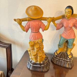 SET OF 2 12" TALL VINTAGE ASIAN CHALKWARE FIGURINES - P139