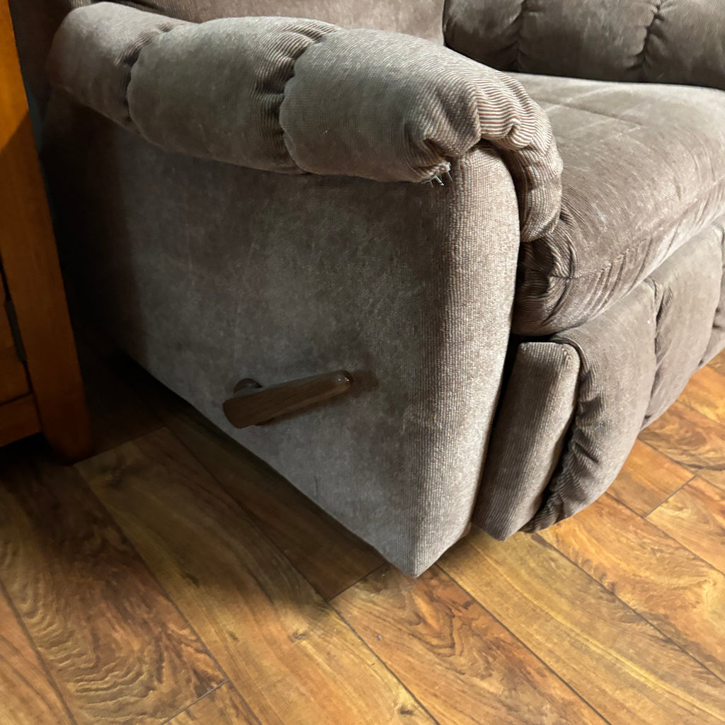 F188 Rocker recliner in beige corduroy fabric (in excellent condition except for a small tear in the corner)