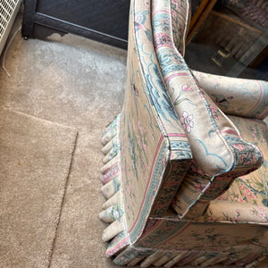 VINTAGE PARLOR CHAIR AND OTTOMAN WITH DOWN FILLED CUSHIONS - P235
