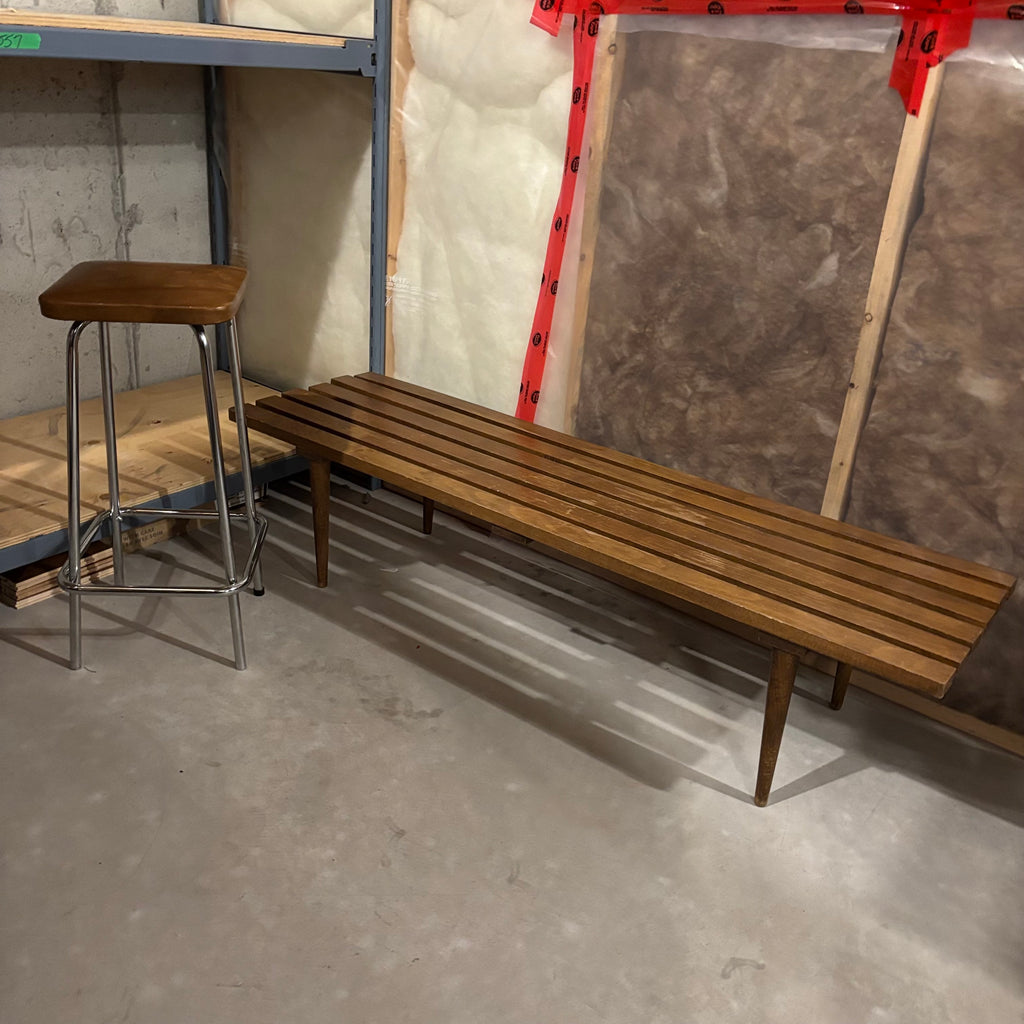 E862 Solid Wood MCM Coffee table and Vintage chrome stool