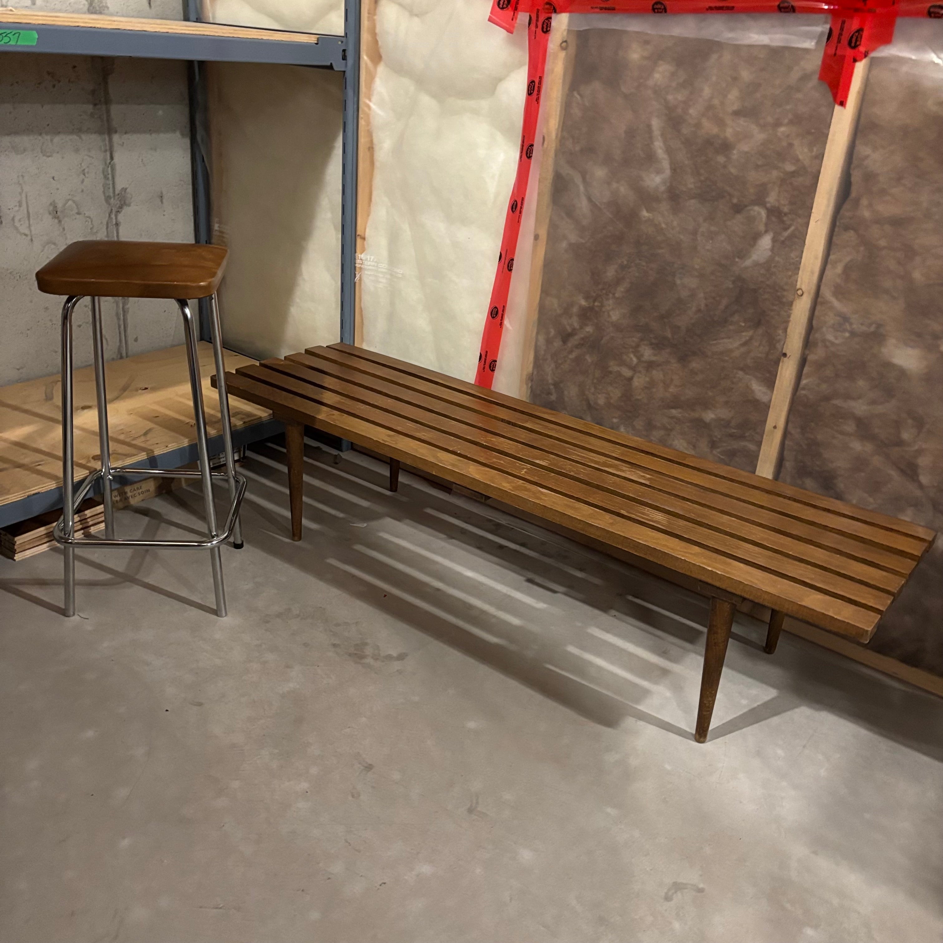 E862 Solid Wood MCM Coffee table and Vintage chrome stool