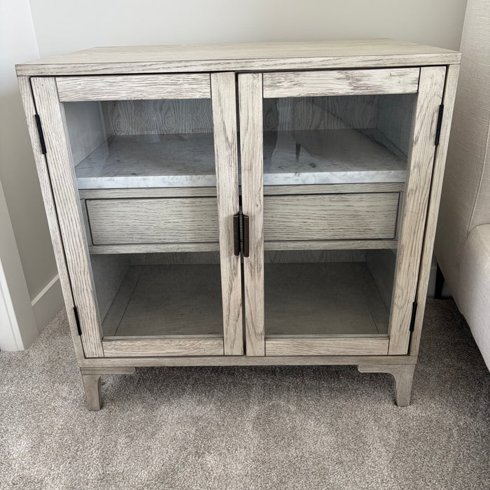 Viggo Cabinet Nightstand in Vintage White Oak with Solid Italian White Marble - G358