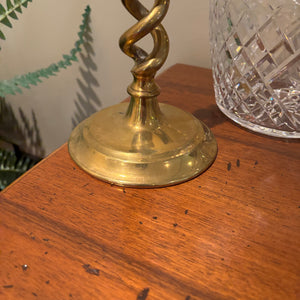 12” Tall Brass Candle Holders and Heavy Glass Bucket with Silver Plated Handle - M303