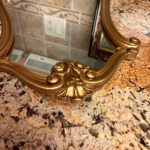 23” x 15” Vintage Mirror with Heavy Wood Gold Frame and Framed Artwork Grouping - M350