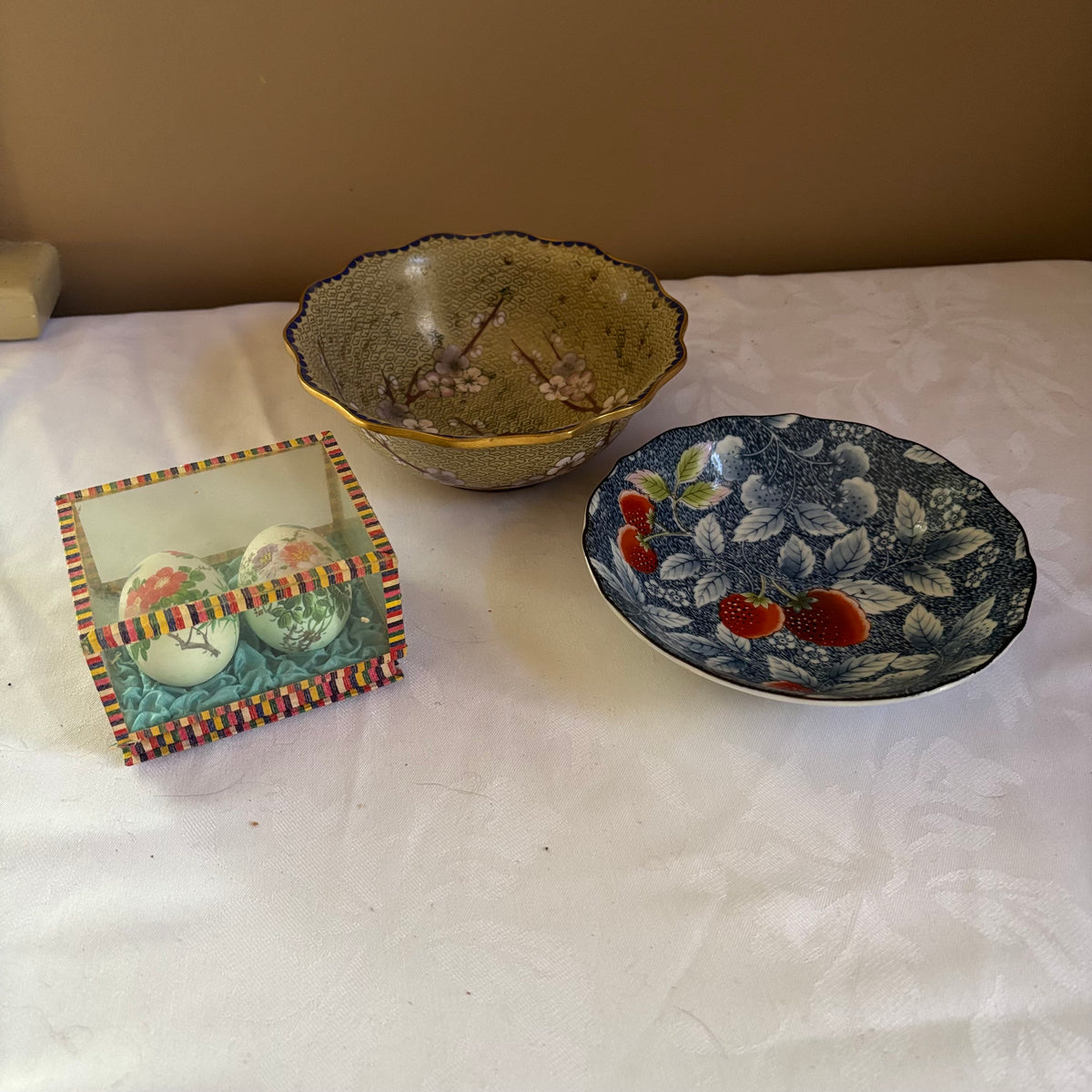 E145 Vintage grouping (7” cloisonne bowl and more)
