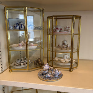 VINTAGE MINI TEACUP SETS WITH 2 DISPLAY GLASS CASES - P256