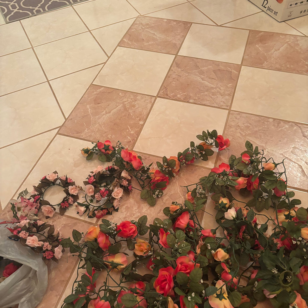 F199 Faux flowers grouping (hanging rose vines and more)