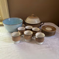 E147 Vintage Denby stoneware dishes grouping (1 saucer is chipped)