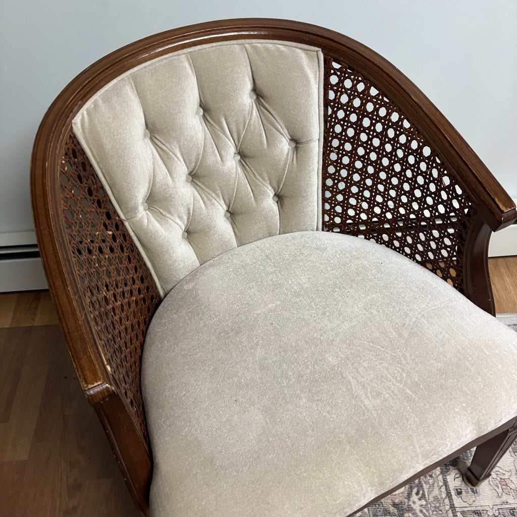 F177 Vintage accent chair with rattan detailing