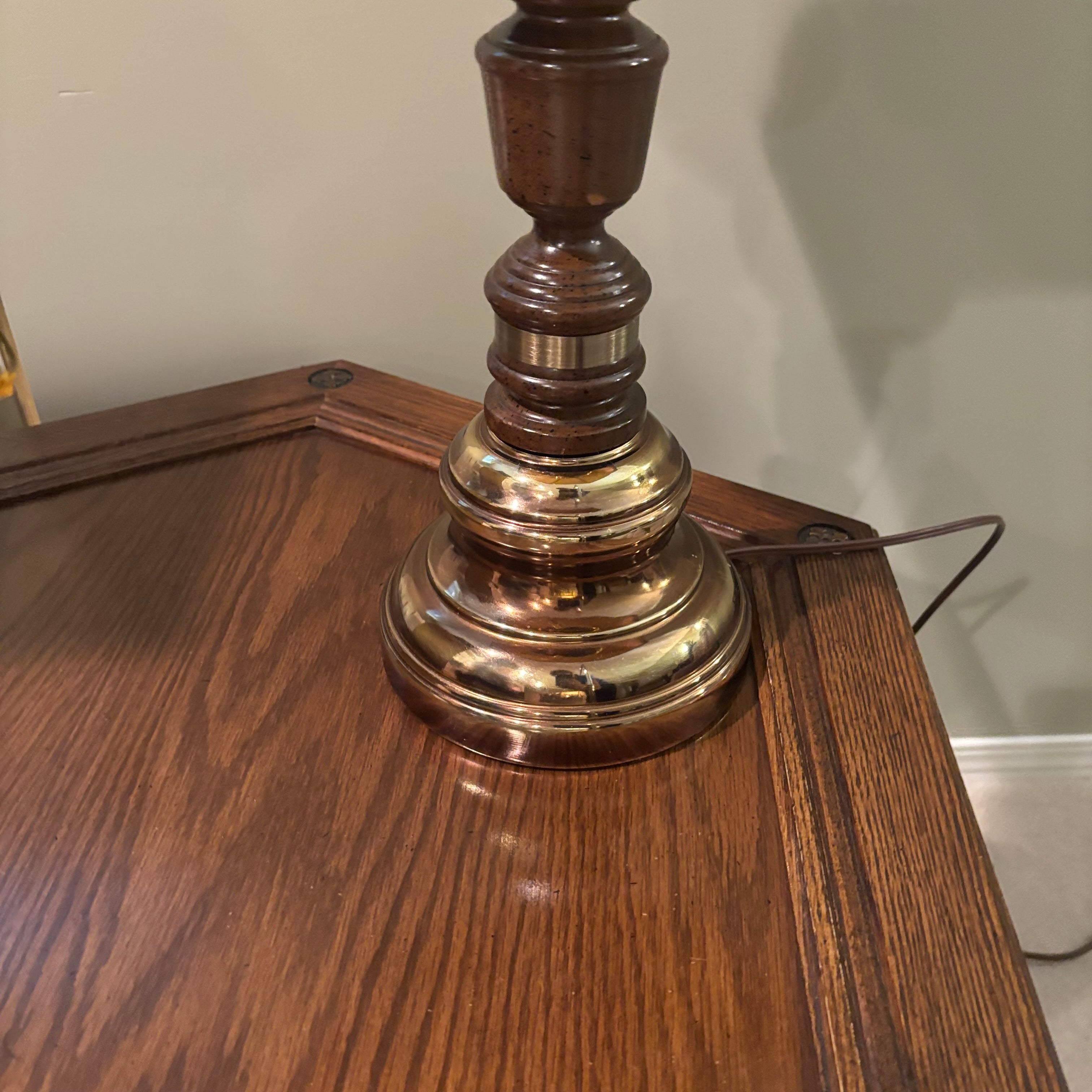 E850 33” tall vintage lamp with wood and brass base