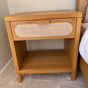 Solid Wood Allegra Nightstand with Natural Cane Drawer Front - G380